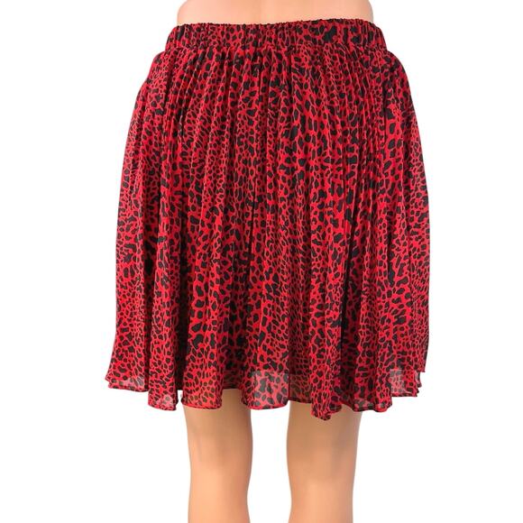 MICHAEL Michael Kors Red Black Pleated Leopard Animal Print Mini A-Line Skirt S - Picture 3 of 5